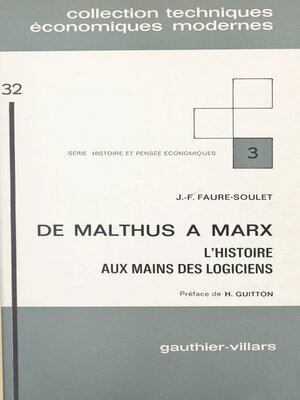 cover image of De Malthus à Marx